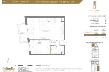 Rzut - Mieszkanie na sprzedaż 2 pokoje o powierzchni 50,46 m² - numer B-12 w Cieszyńska 9 budynek B i C
