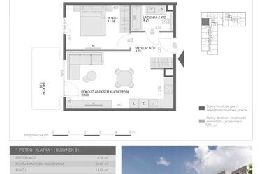Rzut - Mieszkanie na sprzedaż 2 pokoje o powierzchni 43,6 m² - numer M16 w Modern House II