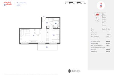 Rzut - Mieszkanie na sprzedaż 2 pokoje o powierzchni 49,3 m² - numer A1.3.2 w Mieszkaj w mieście Załęska od Nowa