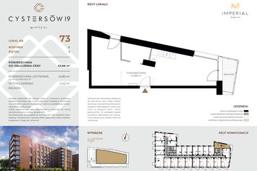 Rzut - Mieszkanie na sprzedaż 1 pokój o powierzchni 43,74 m² - numer 73 w Cystersów 19 - lokale inwestycyjne