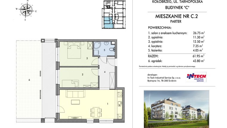 Rzut - Mieszkanie na sprzedaż 3 pokoje o powierzchni 61,98 m² - numer C2 w Miejski Las