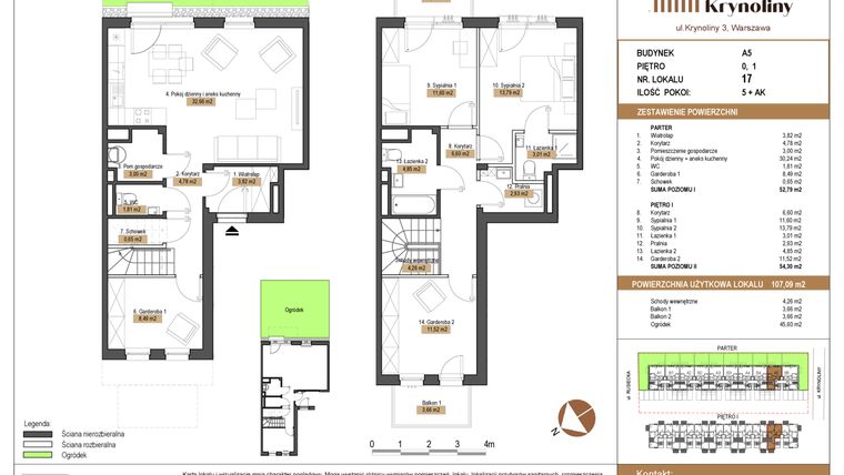 Rzut - Mieszkanie na sprzedaż 5 pokoi o powierzchni 107,09 m² - numer 17.A5 w Apartamenty Krynoliny