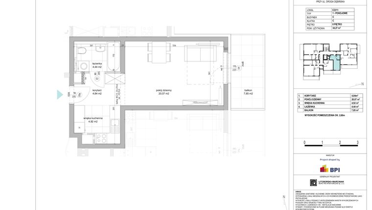 Rzut - Mieszkanie na sprzedaż 1 pokój o powierzchni 34,27 m² - numer C.2.11 w Vilda Park