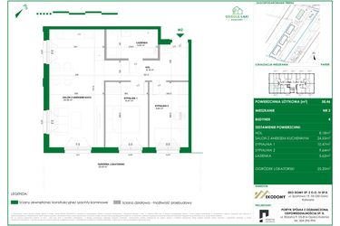 Rzut - Mieszkanie na sprzedaż 3 pokoje o powierzchni 58,46 m² - numer 2 w Osiedle Polna bud. 4