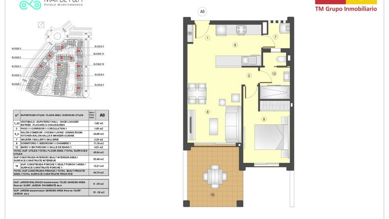 Rzut - Mieszkanie na sprzedaż 1 pokój o powierzchni 52 m² - numer 7B.272 w Mar de Pulpi - Almeria