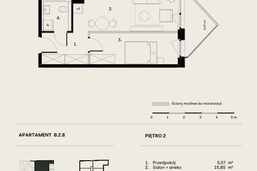 Rzut - Mieszkanie na sprzedaż 2 pokoje o powierzchni 37,25 m² - numer B/2/8 w Ogrodowa 12