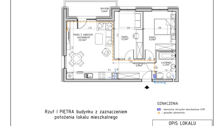 Rzut - Mieszkanie na sprzedaż 3 pokoje o powierzchni 58,03 m² - numer 11 w Osiedle Foresto