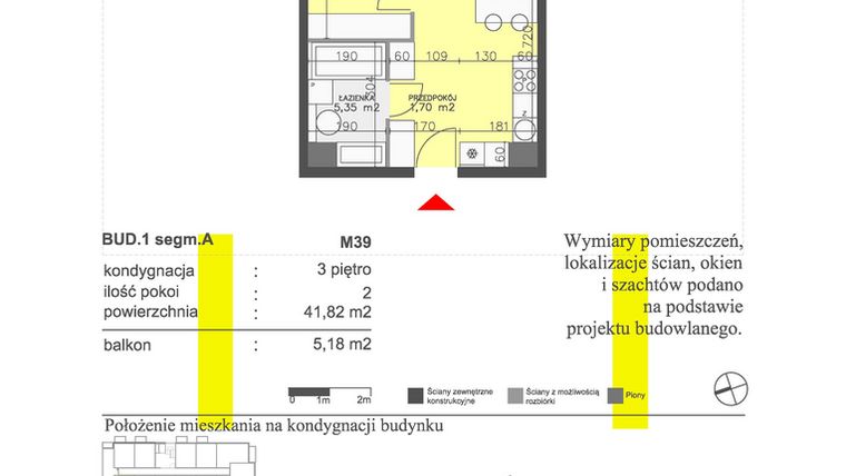Rzut - Mieszkanie na sprzedaż 2 pokoje o powierzchni 41,82 m² - numer M39 w Apartamenty Dwa Światy etap II