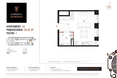 Rzut - Mieszkanie na sprzedaż 1 pokój o powierzchni 28,95 m² - numer 18 w Kamienica Siemensa