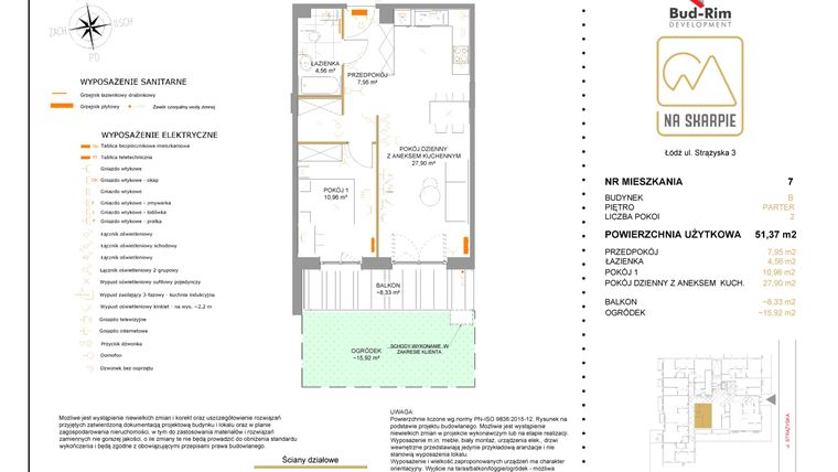 Rzut - Mieszkanie na sprzedaż 2 pokoje o powierzchni 51,37 m² - numer B7 w Na Skarpie bud. B