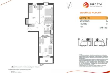 Rzut - Mieszkanie na sprzedaż 3 pokoje o powierzchni 57,54 m² - numer 1_1_A_3_19 w Wzgórze Hoplity