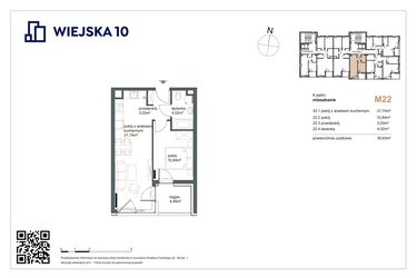 Rzut - Mieszkanie na sprzedaż 2 pokoje o powierzchni 39,63 m² - numer 22 w Wiejska 10