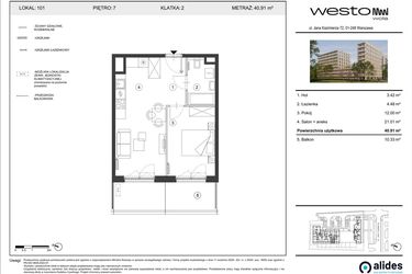 Rzut - Mieszkanie na sprzedaż 2 pokoje o powierzchni 40,91 m² - numer 101 w Westo Wola