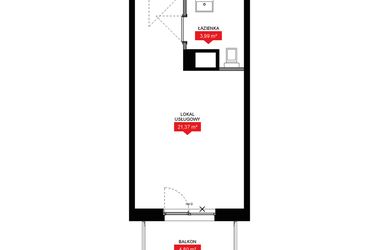 Rzut - Mieszkanie na sprzedaż 1 pokój o powierzchni 25,37 m² - numer A2 225LU w 29L - Apartamenty inwestycyjne