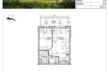Rzut - Mieszkanie na sprzedaż 2 pokoje o powierzchni 36,32 m² - numer C5.05.28 w Osiedle Panorama Wiślana Etap IV - budynek C5