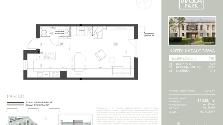 Rzut - Dom na sprzedaż 4 pokoje o powierzchni 113 m² - numer 12B w Nova Wola Park II