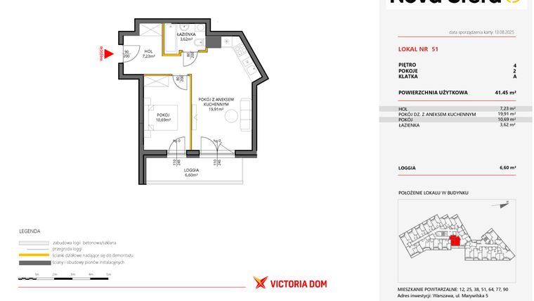 Rzut - Mieszkanie na sprzedaż 2 pokoje o powierzchni 41,45 m² - numer 51 w Miasteczko Nova Sfera 5