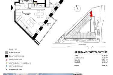 Rzut - Mieszkanie na sprzedaż 2 pokoje o powierzchni 57,41 m² - numer 125 w Apartamentowiec Zwycięska 3 - inwestycyjne