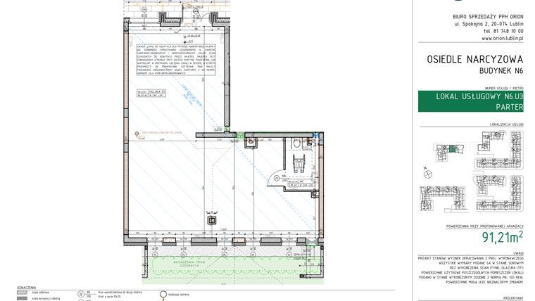 Rzut - Lokal użytkowy na sprzedaż 1 pokój o powierzchni 91,21 m² - numer N6.U3 w Osiedle Narcyzowe