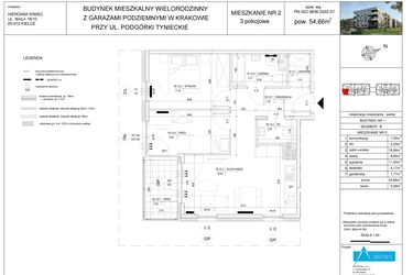 Rzut - Mieszkanie na sprzedaż 3 pokoje o powierzchni 54,66 m² - numer B2 w Podgórki Tynieckie
