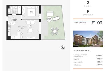 Rzut - Mieszkanie na sprzedaż 2 pokoje o powierzchni 41,48 m² - numer F1-03 w Na Koszutce II