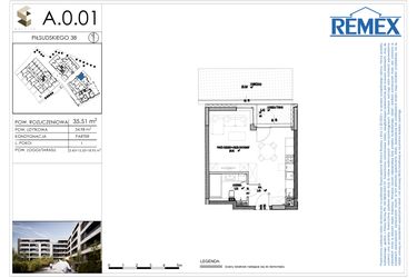 Rzut - Mieszkanie na sprzedaż 1 pokój o powierzchni 35,51 m² - numer A.0.01 w Osiedle BALTICA