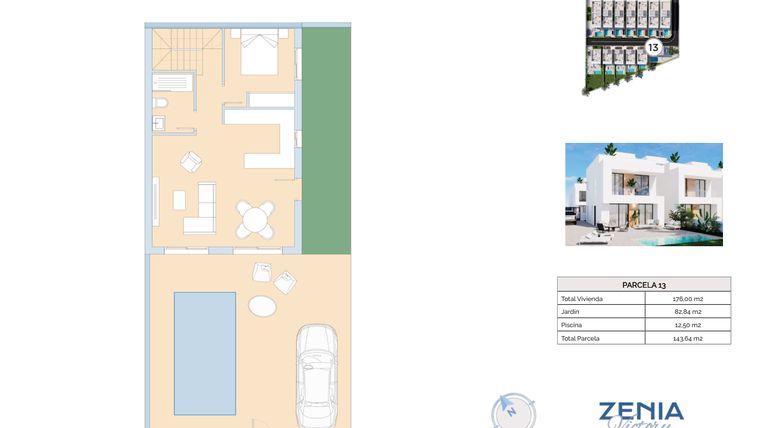 Rzut - Dom na sprzedaż 3 pokoje o powierzchni 143,64 m² - numer 13 w La Zenia Victory - Orihuela Costa