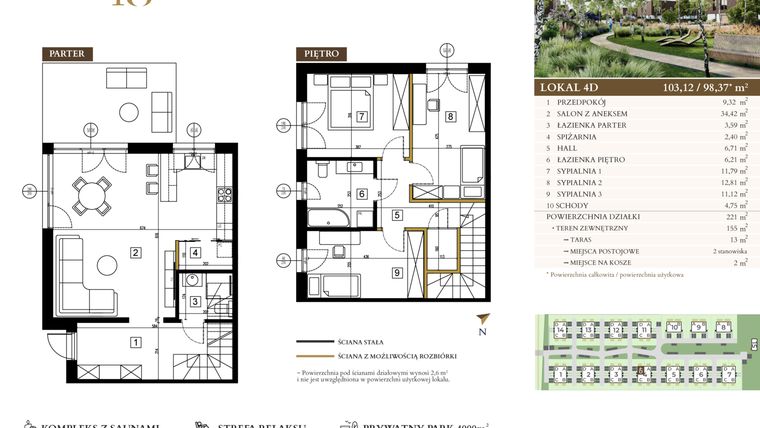 Rzut - Mieszkanie na sprzedaż 4 pokoje o powierzchni 98,37 m² - numer 4D w Lawinowa 18