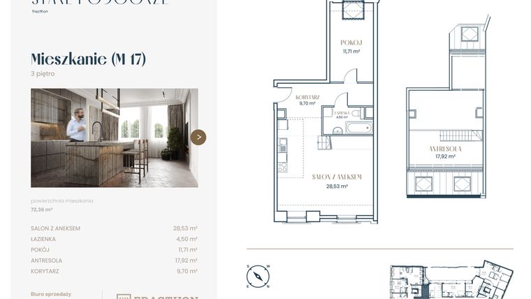 Rzut - Mieszkanie na sprzedaż 2 pokoje o powierzchni 72,36 m² - numer M.17 w Stare Podgórze