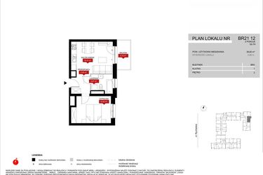 Rzut - Mieszkanie na sprzedaż 2 pokoje o powierzchni 38,51 m² - numer BR21/12 w Browary Wrocławskie 2