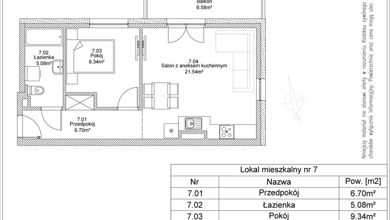 Rzut - Mieszkanie na sprzedaż 2 pokoje o powierzchni 42,66 m² - numer 7 w Apartamenty Jasińskiego