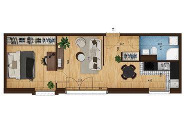 Rzut - Mieszkanie na sprzedaż 2 pokoje o powierzchni 43,67 m² - numer 4_8 w Nowe Zabrze