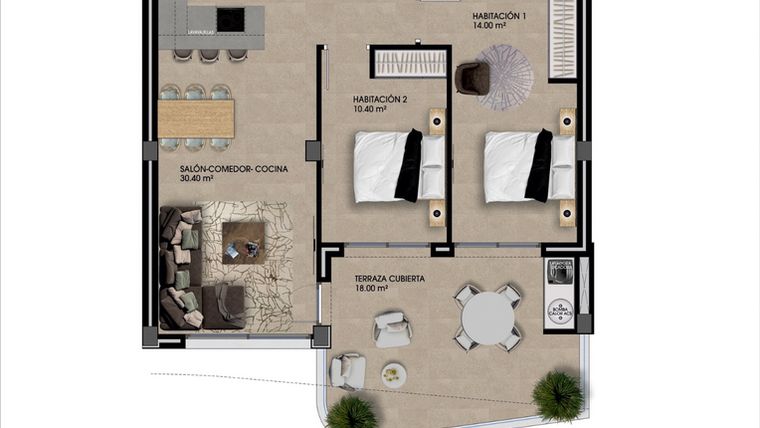 Rzut - Mieszkanie na sprzedaż 2 pokoje o powierzchni 72,2 m² - numer 6 w Ciñuelica Resort