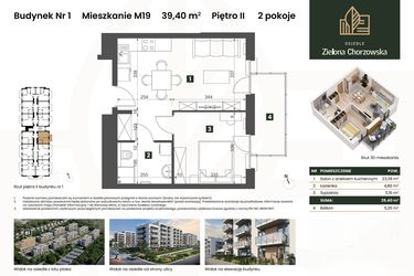 Rzut - Mieszkanie na sprzedaż 2 pokoje o powierzchni 39,4 m² - numer B1.M19 w Osiedle Zielona Chorzowska