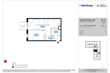 Rzut - Mieszkanie na sprzedaż 2 pokoje o powierzchni 48,19 m² - numer D2.12 w Bulwar Północny