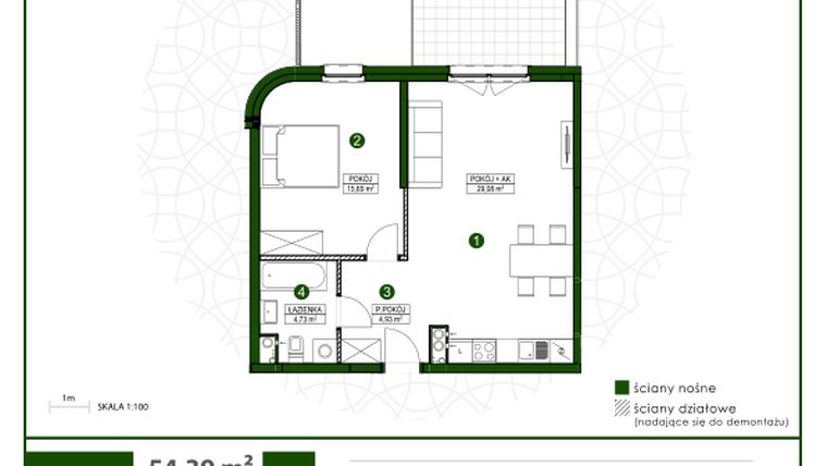 Rzut - Mieszkanie na sprzedaż 2 pokoje o powierzchni 54,22 m² - numer 3 w Moja Wiązowa