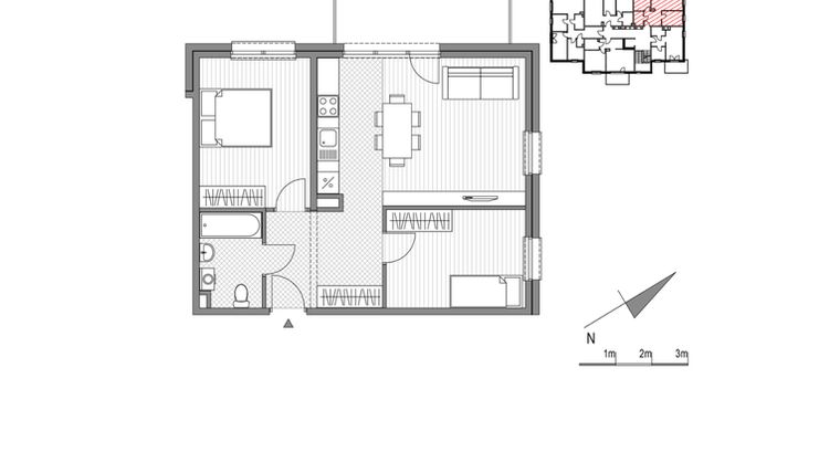 Rzut - Mieszkanie na sprzedaż 3 pokoje o powierzchni 58,72 m² - numer 1.2-13 w Stawowa