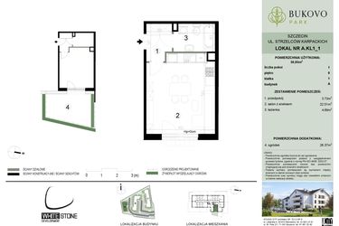 Rzut - Mieszkanie na sprzedaż 1 pokój o powierzchni 30,93 m² - numer A.1.1 w Bukovo Park