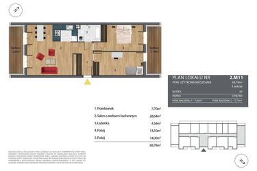 Rzut - Mieszkanie na sprzedaż 3 pokoje o powierzchni 69,59 m² - numer K3.2.M11 w Nyska Residence
