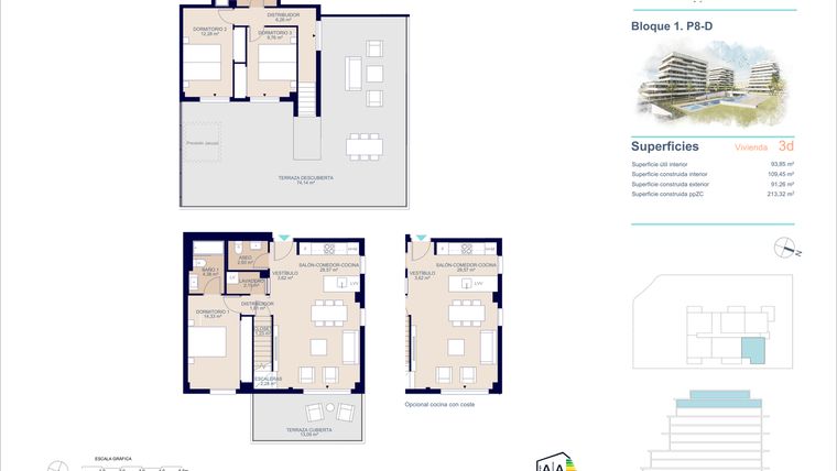 Rzut - Mieszkanie na sprzedaż 3 pokoje o powierzchni 130,02 m² - numer 8-08D w Apartamenty w La Vila Joiosa - 84746678