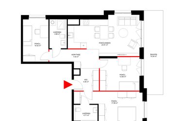 Rzut - Mieszkanie na sprzedaż 4 pokoje o powierzchni 86,9 m² - numer F.6.3 w INSPIRE ETAP V – bud. F, G
