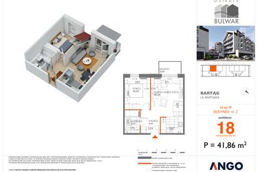 Rzut - Mieszkanie na sprzedaż 2 pokoje o powierzchni 41,86 m² - numer 18 w Bulwar bud. 2