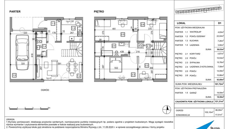 Rzut - Dom na sprzedaż 5 pokoi o powierzchni 121,31 m² - numer D1 w Majewska Domy