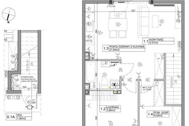 Rzut - Mieszkanie na sprzedaż 3 pokoje o powierzchni 58,82 m² - numer 90 w Manufaktura Marki 2 etap IV