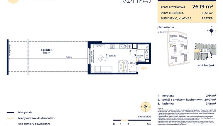 Rzut - Mieszkanie na sprzedaż 1 pokój o powierzchni 26,07 m² - numer C03 w Osiedle Kompas