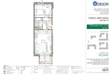 Rzut - Mieszkanie na sprzedaż 2 pokoje o powierzchni 45,24 m² - numer N1.66 w Osiedle Narcyzowe etap 2