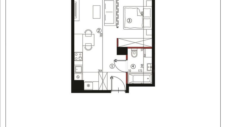 Rzut - Mieszkanie na sprzedaż 1 pokój o powierzchni 39,56 m² - numer 31 w Andersa 3
