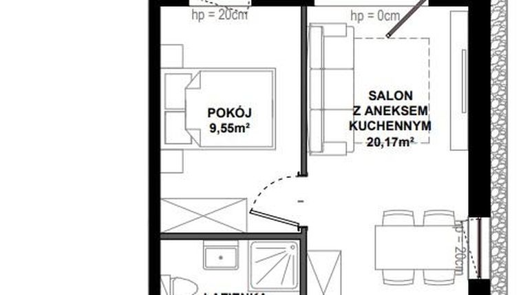 Rzut - Mieszkanie na sprzedaż 2 pokoje o powierzchni 41,37 m² - numer A.2 w Apartamenty Bałtyk