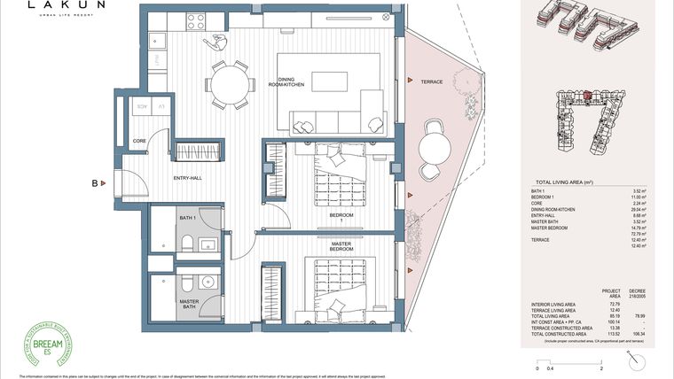 Rzut - Mieszkanie na sprzedaż 2 pokoje o powierzchni 97,2 m² - numer LK42B w Lakun