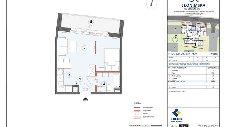 Rzut - Mieszkanie na sprzedaż 1 pokój o powierzchni 29,95 m² - numer M23 w Słonimska Residence II